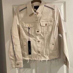 NWT‎ | LIVERPOOL Los Angeles Ivory Denim Jacket Raw Hem Black White Piping Small